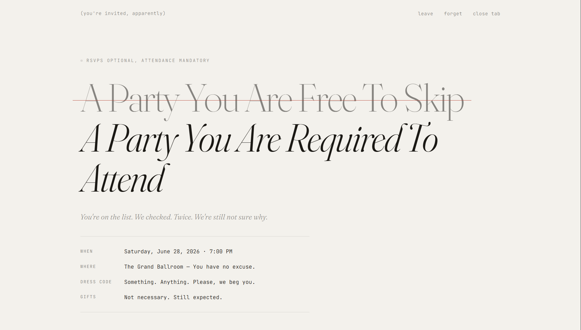 Reluctant RSVP Invitation